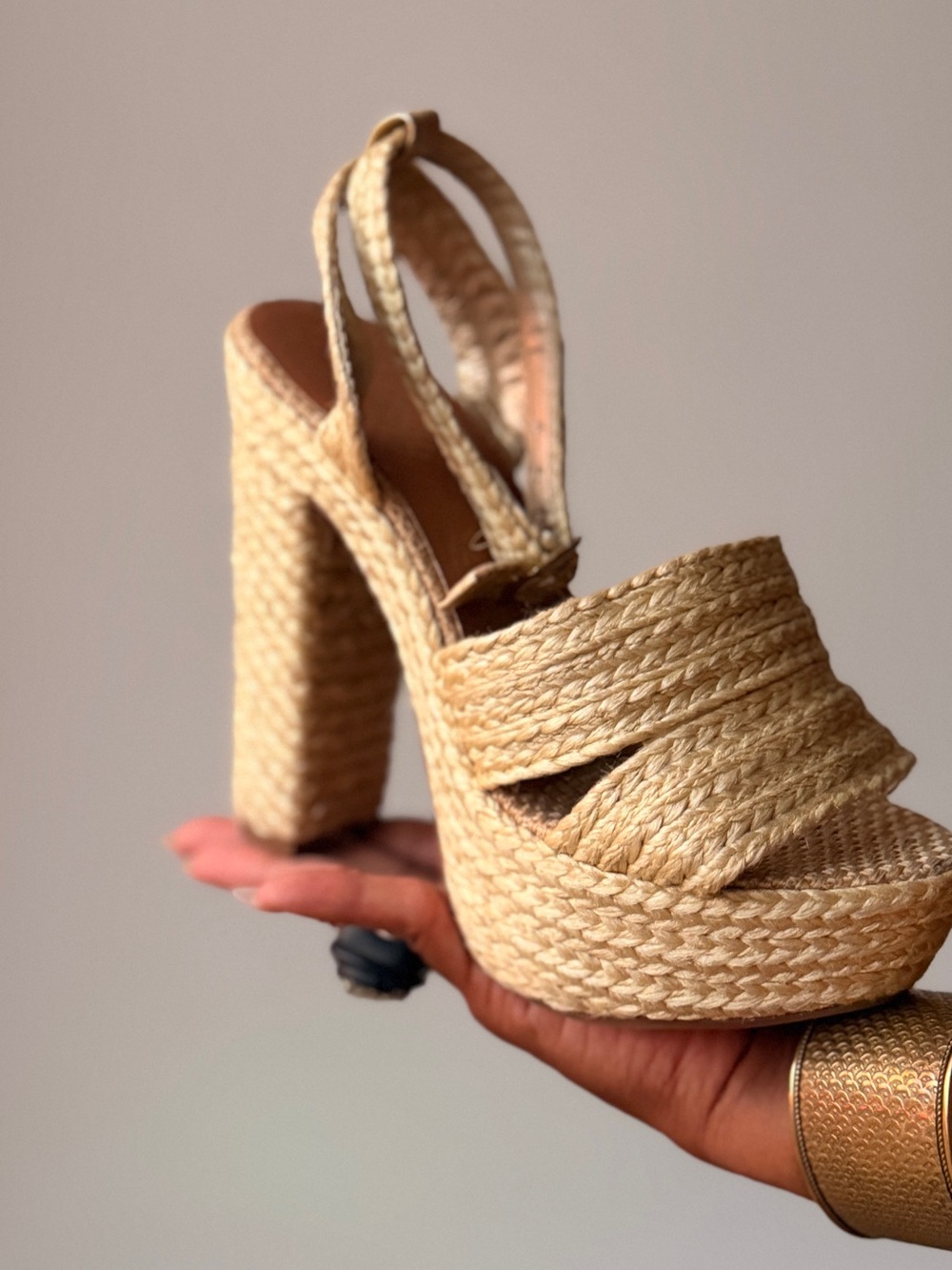 Meraki Natural Raffia Platform Sandal